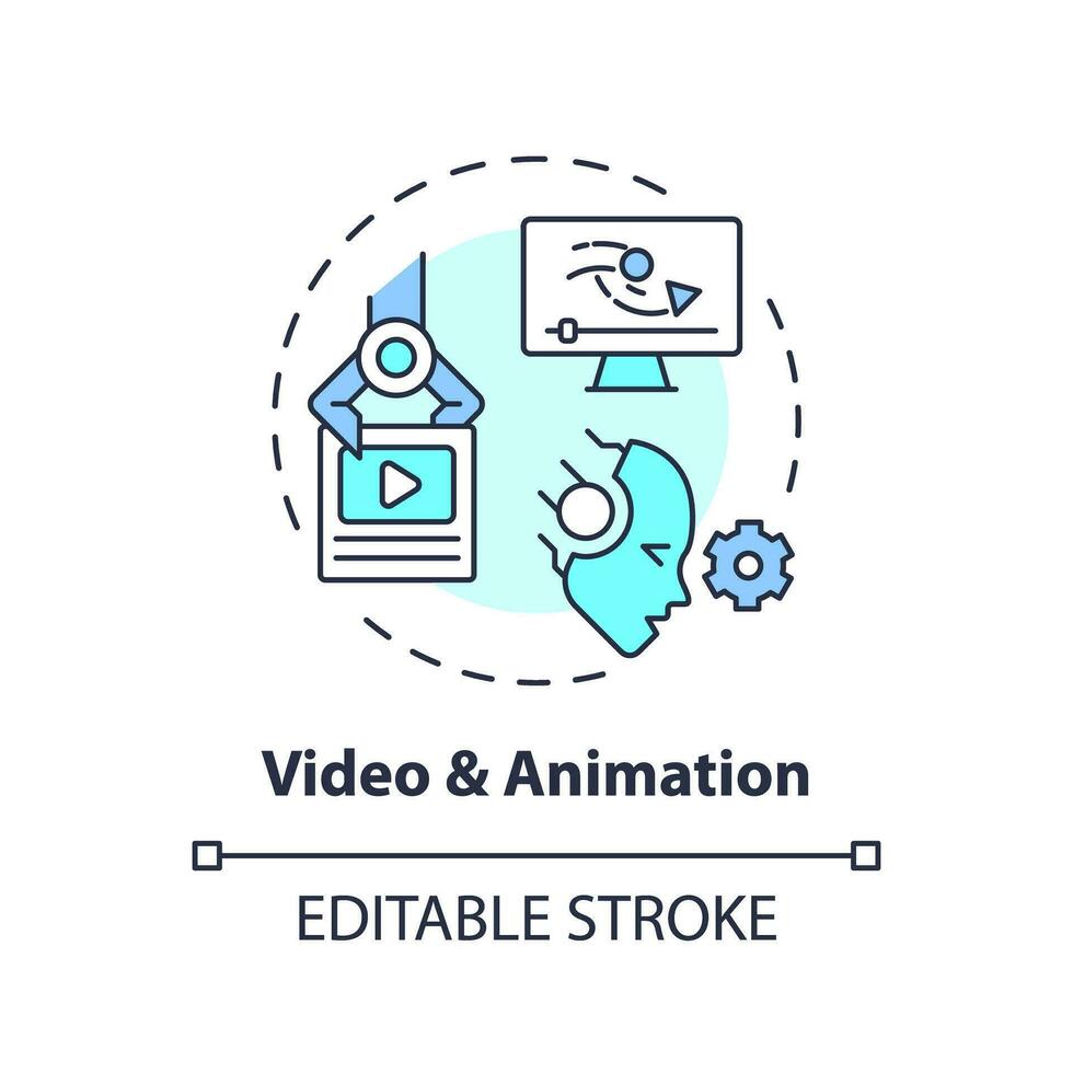 Editable video and animation icon concept, isolated vector, AI for SEO thin line illustration. vector