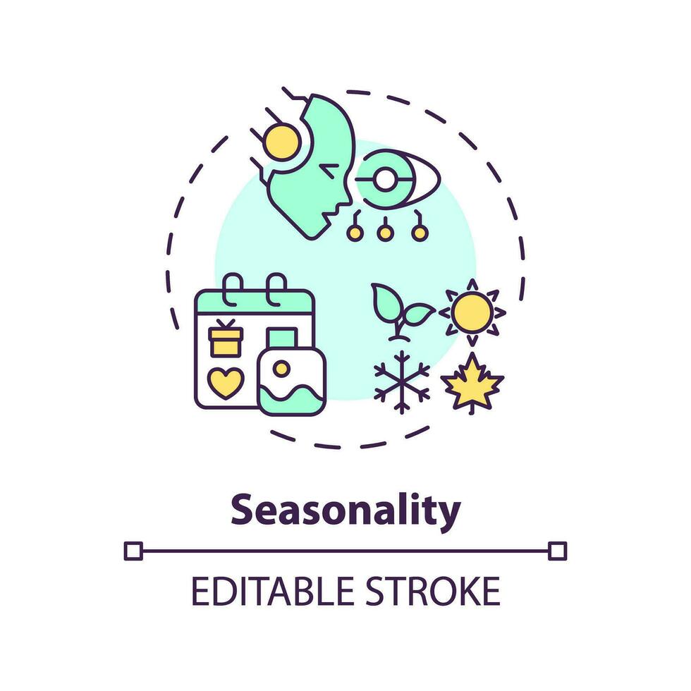 Editable seasonality icon concept, isolated vector, AI for SEO thin line illustration. vector