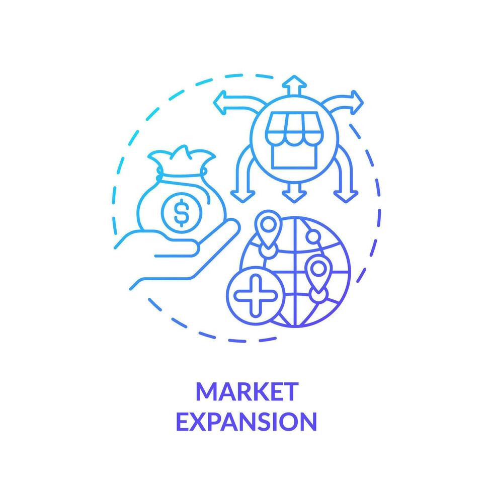 2D gradient market expansion icon, isolated vector, foreign direct investment thin line illustration. vector