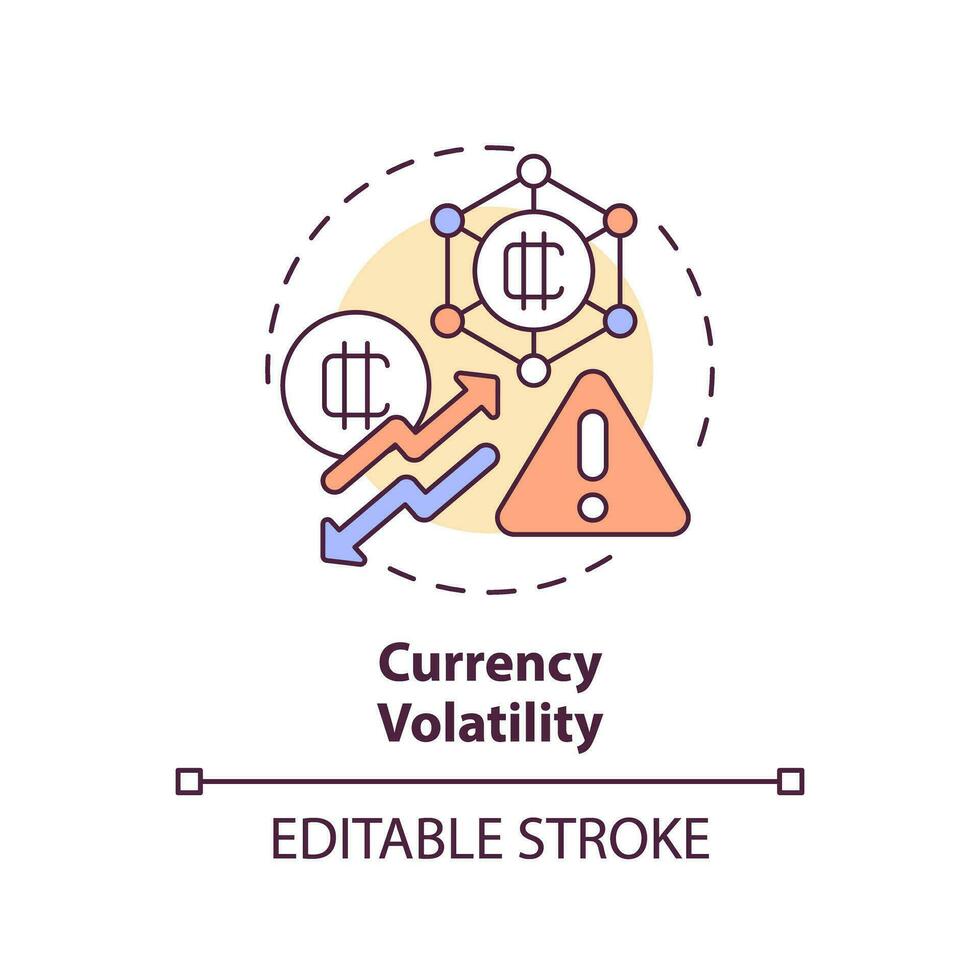2D editable currency volatility thin line icon concept, isolated vector, multicolor illustration representing digital currency. vector