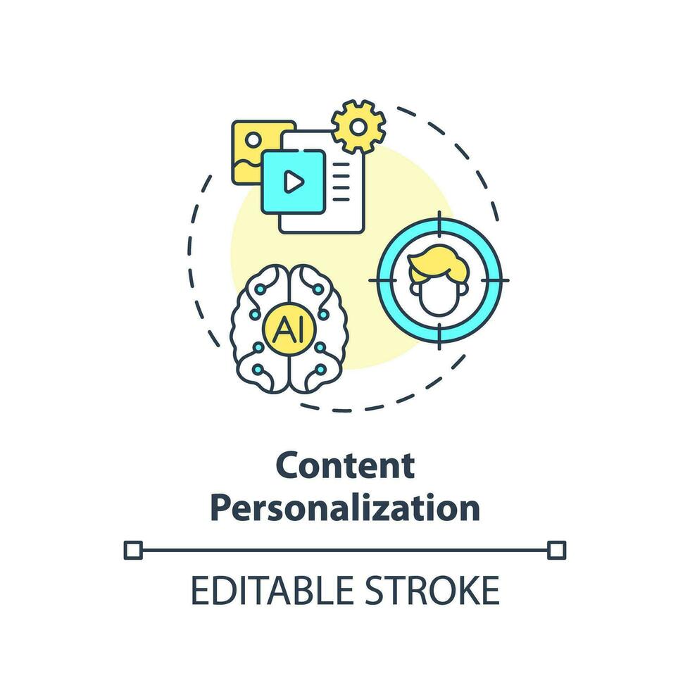 Editable content personalization icon concept, isolated vector, AI for SEO thin line illustration. vector