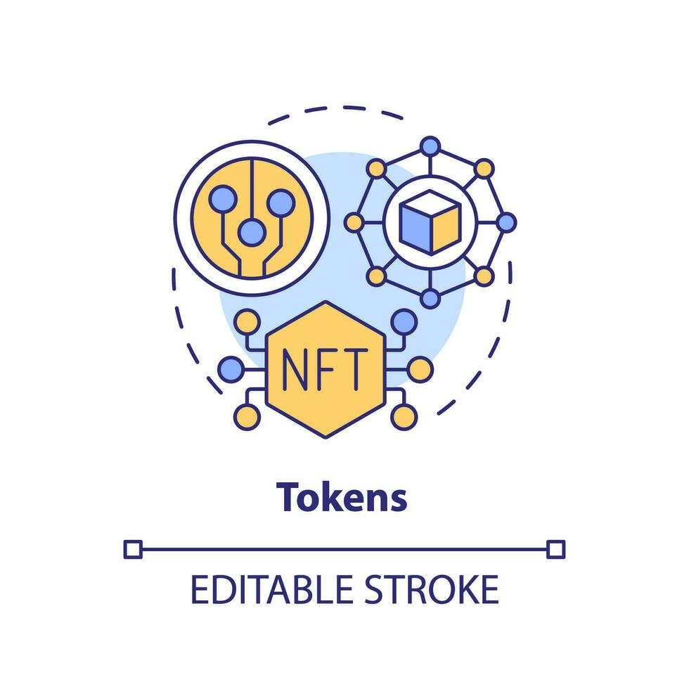 2D editable tokens thin line icon concept, isolated vector, multicolor illustration representing digital currency. vector