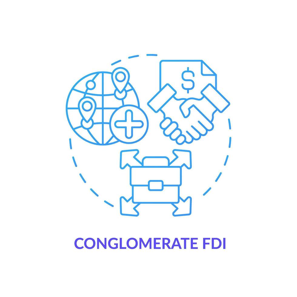 2D gradient conglomerate FDI icon, isolated vector, foreign direct investment thin line illustration. vector