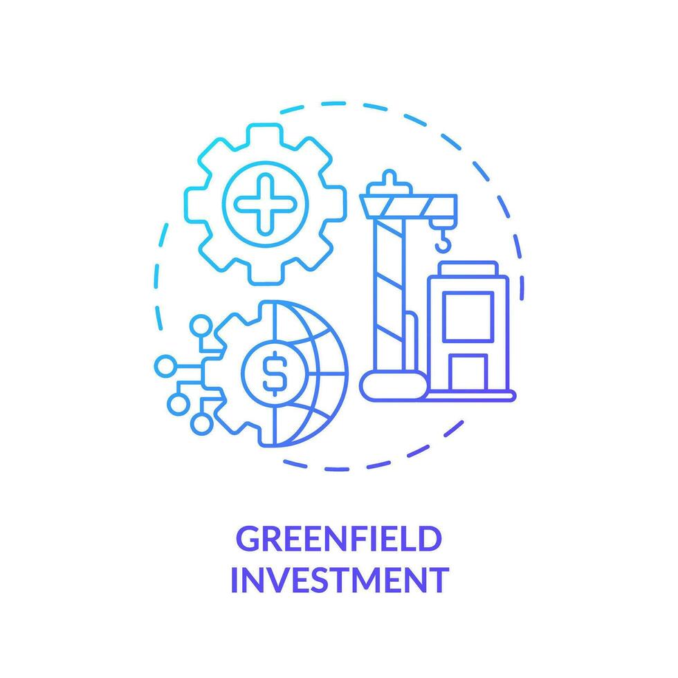 2D gradient greenfield investment icon, isolated vector, foreign direct investment thin line illustration. vector