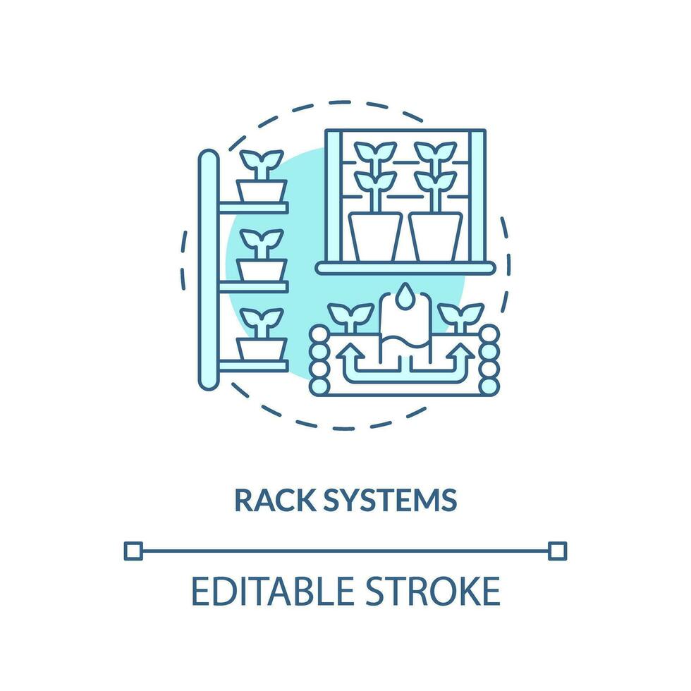2D editable rack systems icon representing vertical farming and hydroponics concept, isolated vector, thin line illustration. vector