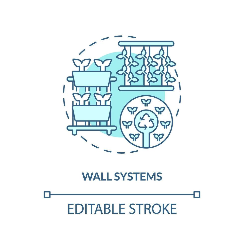 2D editable wall systems icon representing vertical farming and hydroponics concept, isolated vector, thin line illustration. vector