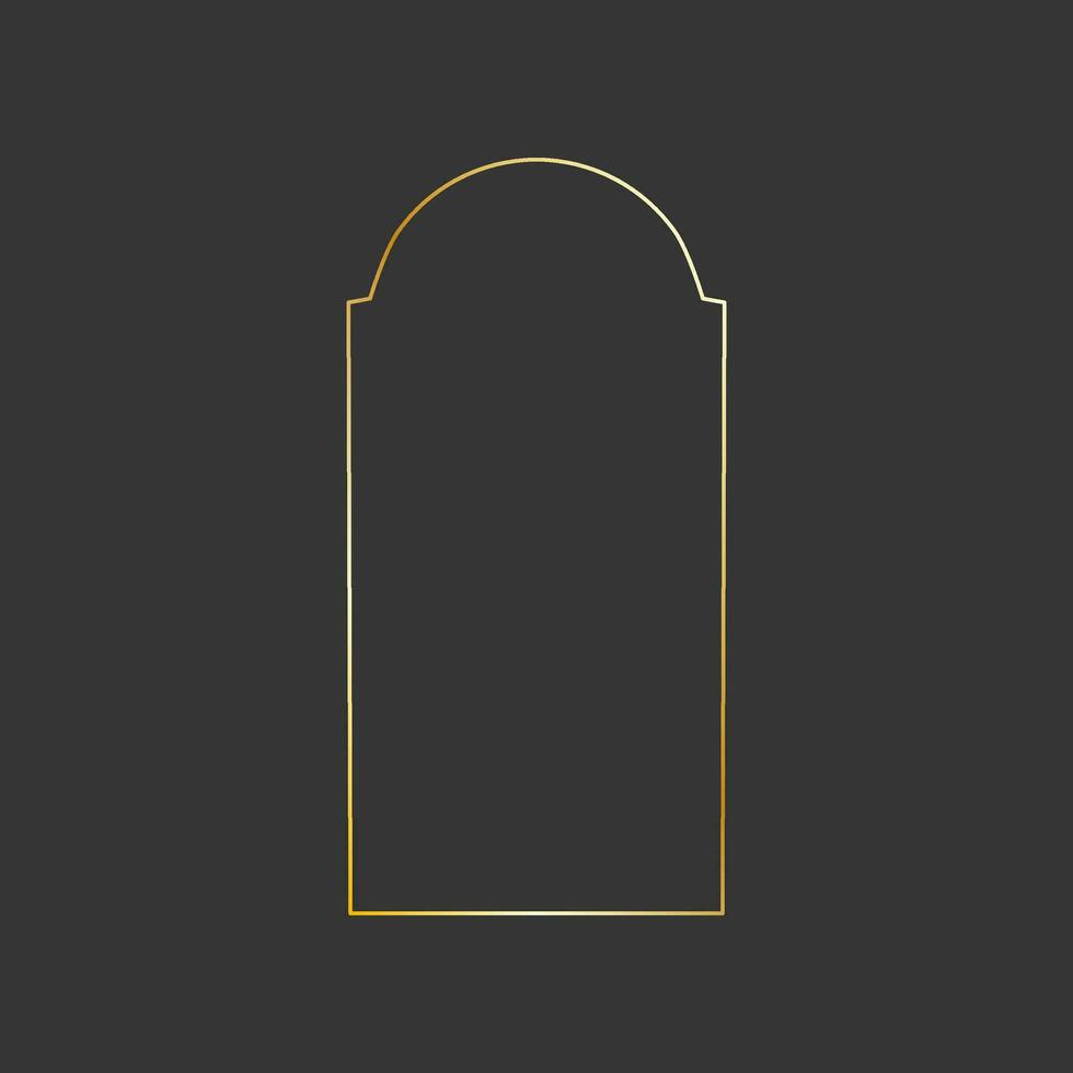 Golden geometric frame. Gold windows or arch in arabic style. Vector