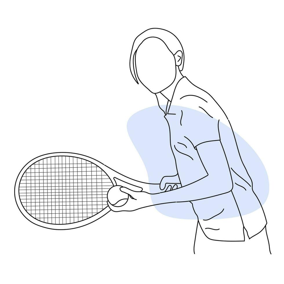 Line art of tennis player vector illustration sketch hand drawn isolated on white background