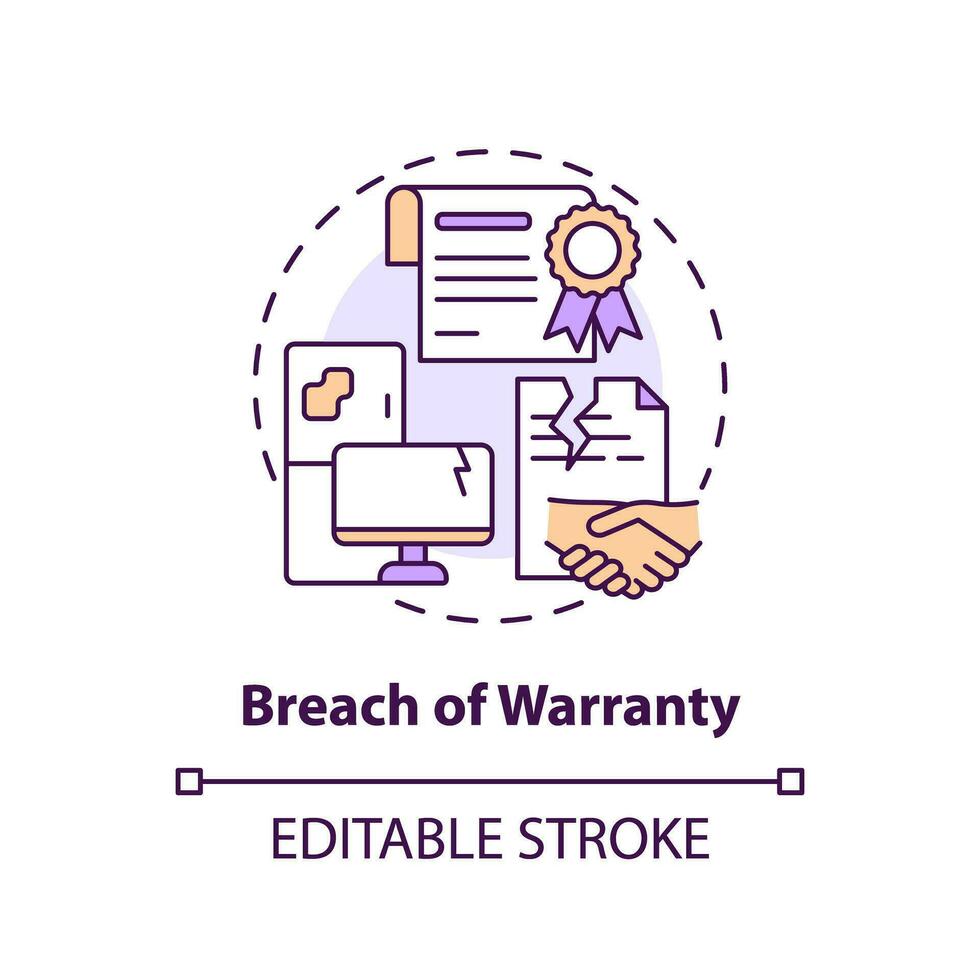 2D editable breach of warranty thin line icon concept, isolated vector, multicolor illustration representing product liability. vector