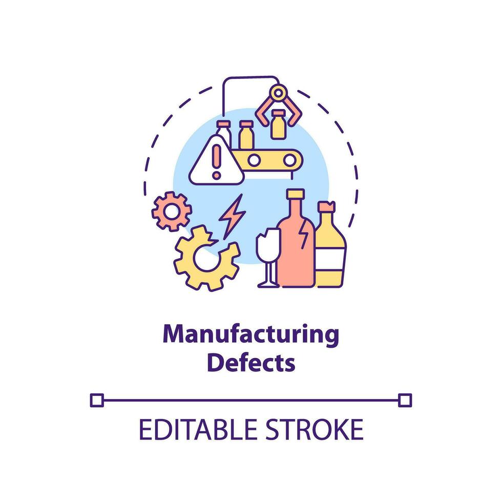 2D editable manufacturing defects thin line icon concept, isolated vector, multicolor illustration representing product liability. vector