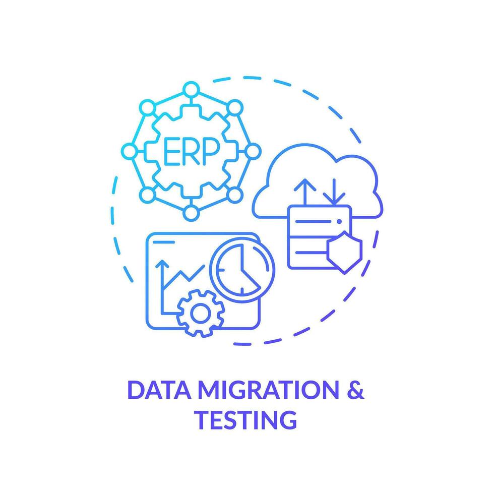 Gradient data migration and testing icon concept, isolated vector, enterprise resource planning thin line illustration. vector