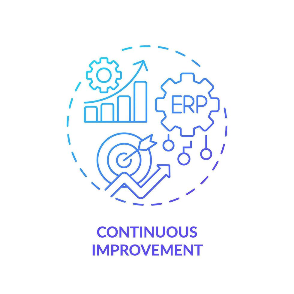 Gradient continuous improvement icon concept, isolated vector, enterprise resource planning thin line illustration. vector