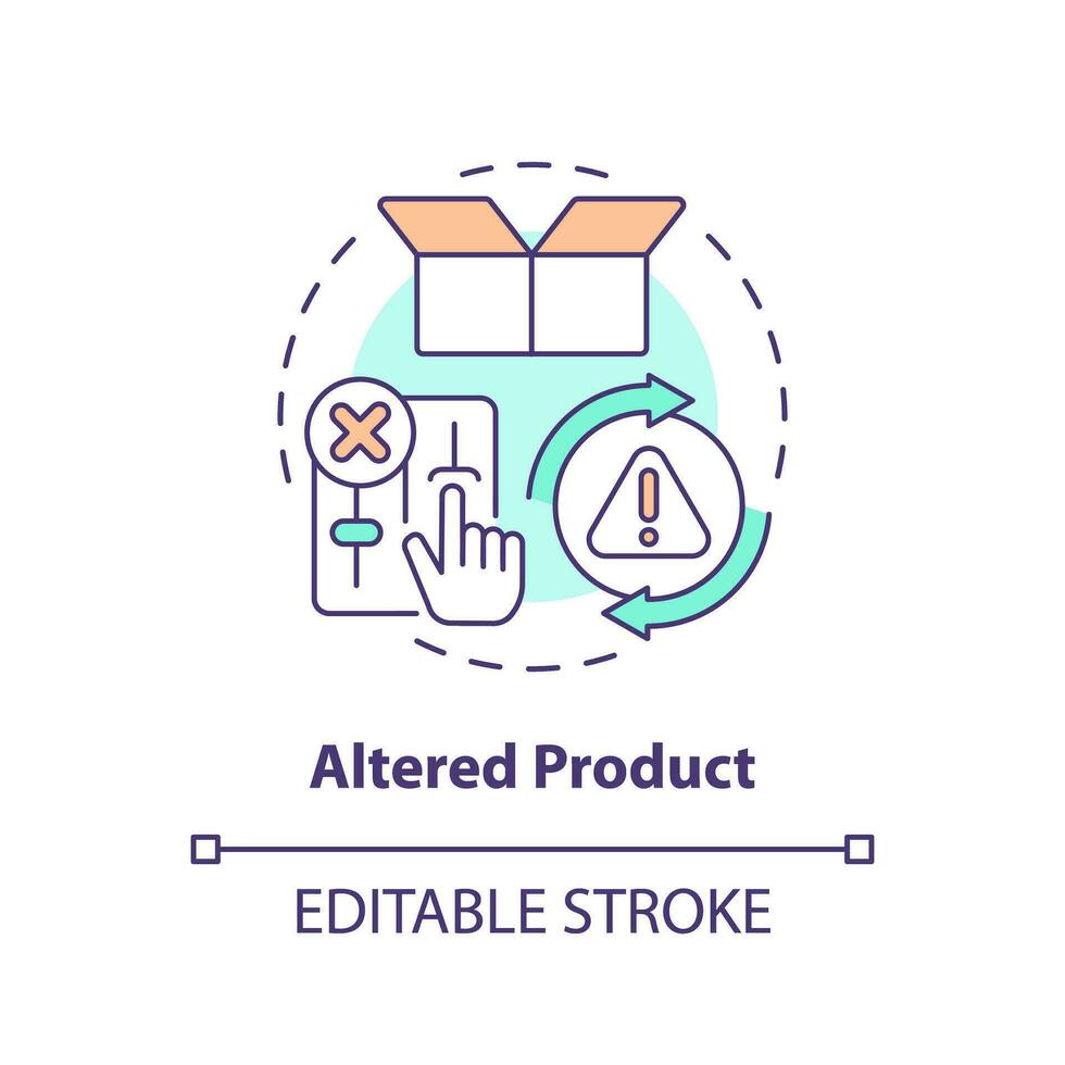 2D editable altered product thin line icon concept, isolated vector, multicolor illustration representing product liability. vector