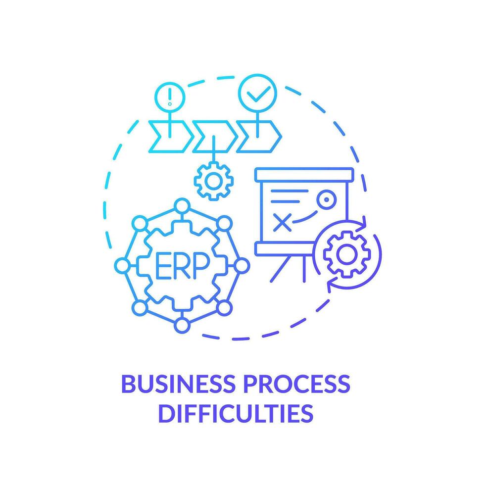 Gradient business process difficulties icon concept, isolated vector, enterprise resource planning thin line illustration. vector