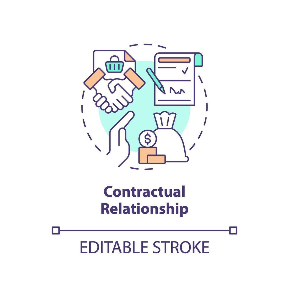 2D editable contractual relationship thin line icon concept, isolated vector, multicolor illustration representing product liability. vector