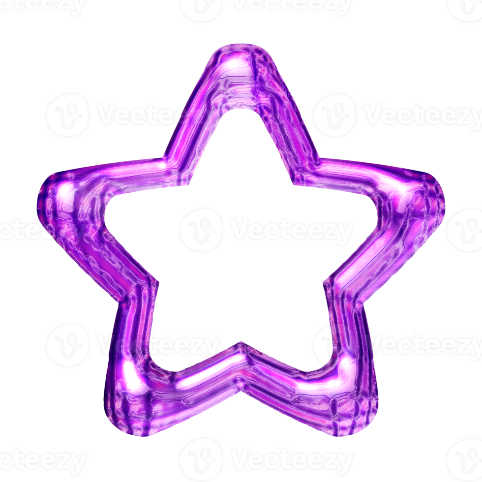 Y2K star purple sticker element with chrome effect png