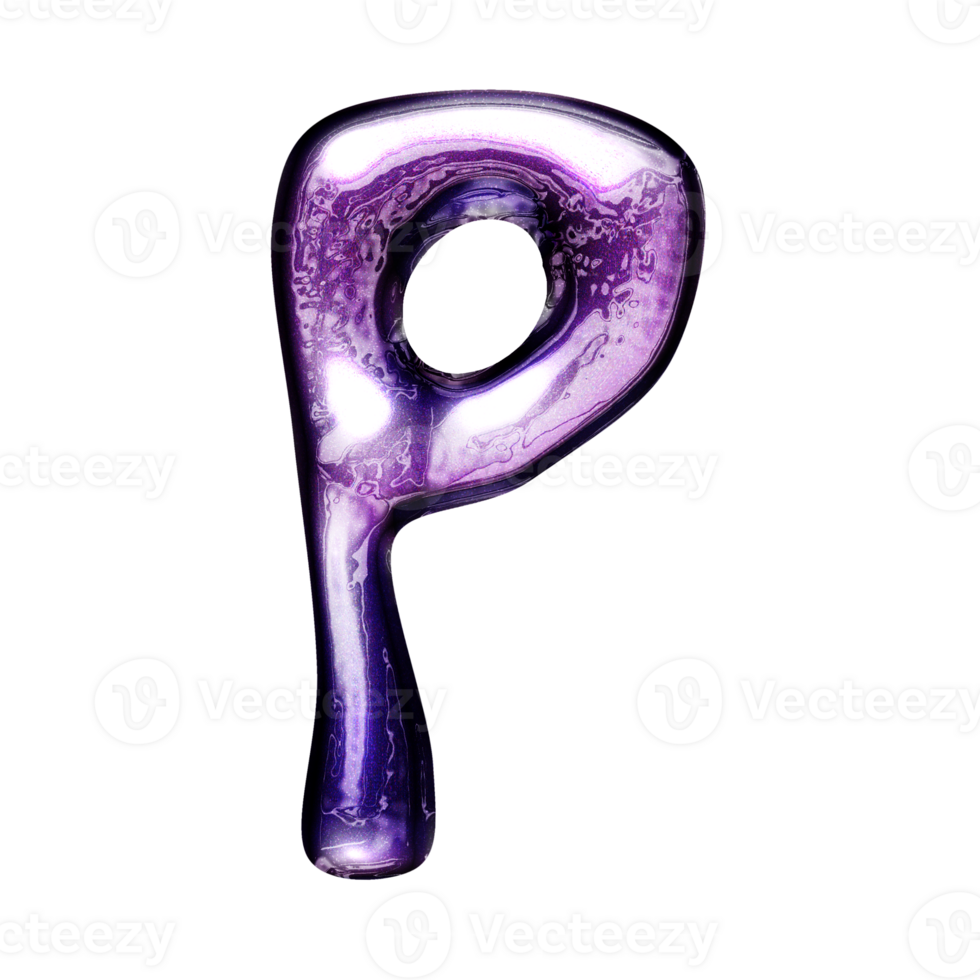 P y2k alphabet with liquid dark purple chrome effect png