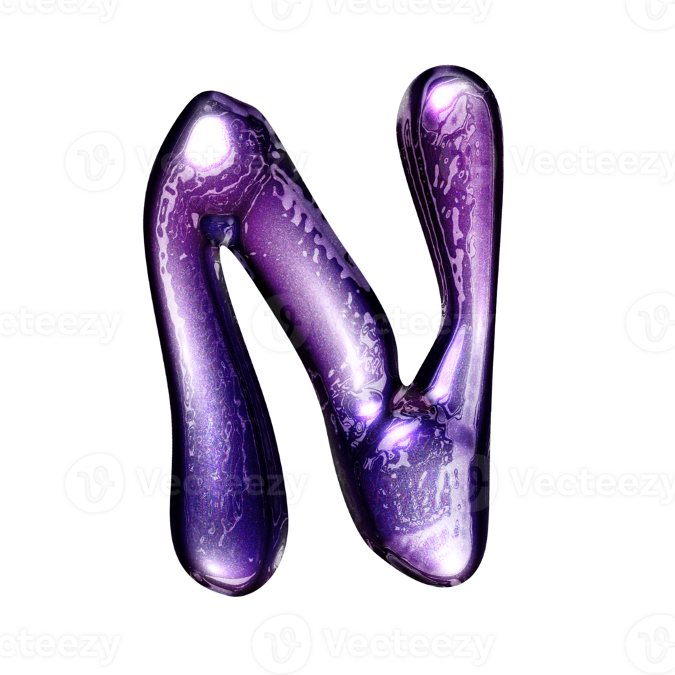 N y2k alphabet with liquid dark purple chrome effect png