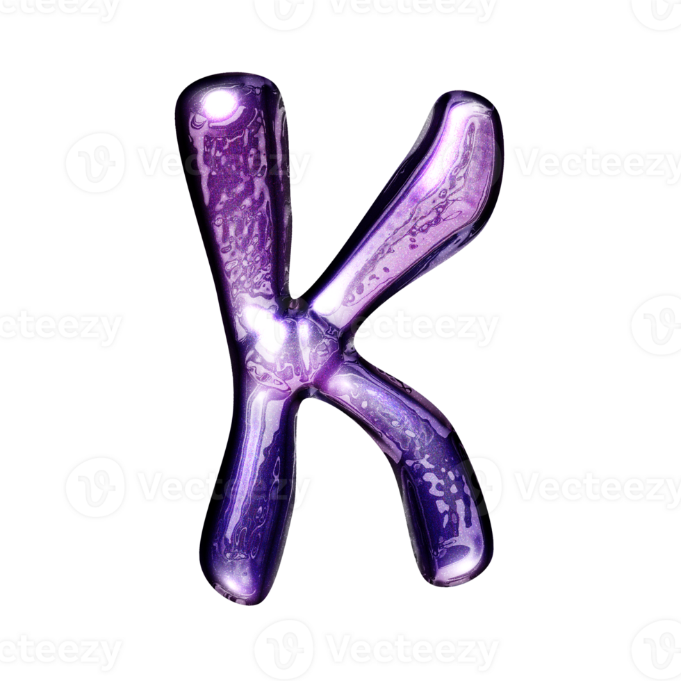 K y2k alphabet with liquid dark purple chrome effect png