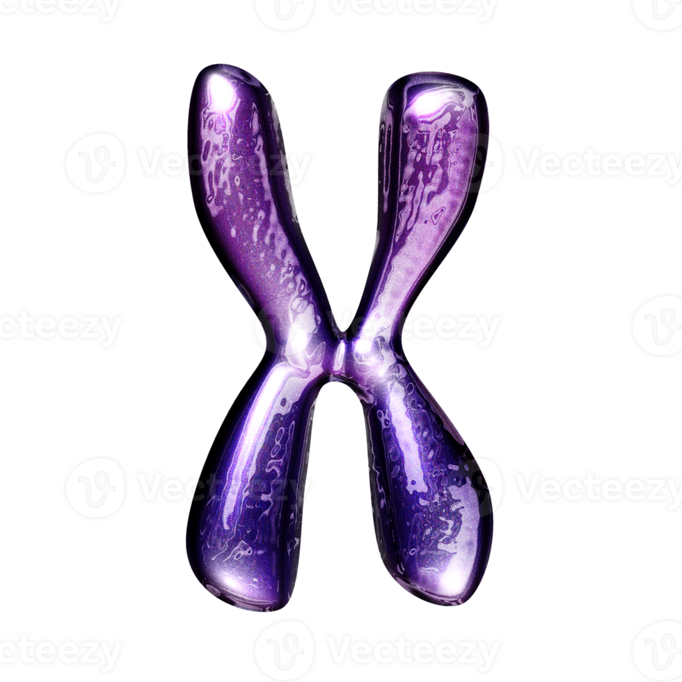 X y2k alphabet with liquid dark purple chrome effect png