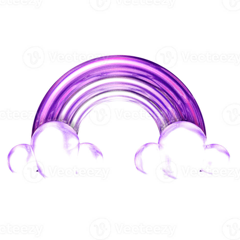 Y2K rainbow with clouds purple sticker element with chrome effect