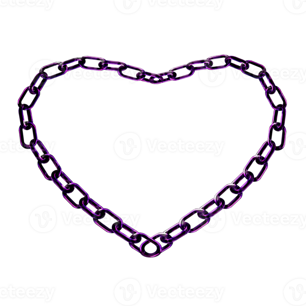 Y2K chain heart frame purple sticker element with chrome