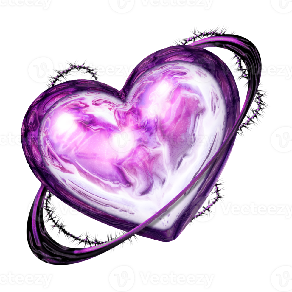 Y2K heart purple sticker element with chrome effect 28172298 PNG