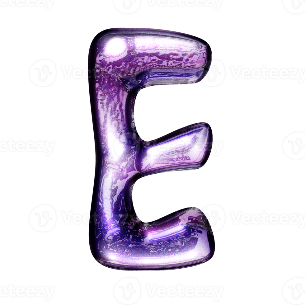 E y2k alphabet with liquid dark purple chrome effect png