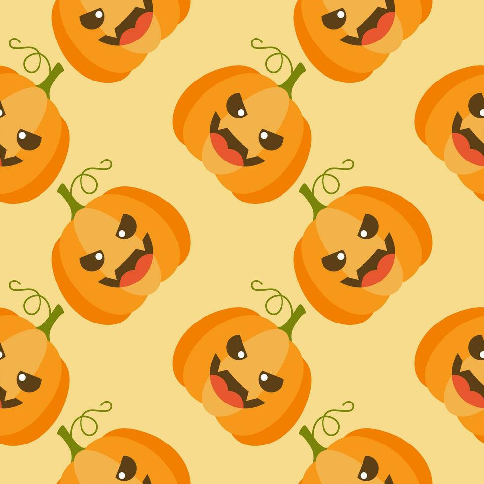 Cute Orange Jack-O-Lantern Halloween Pumpkins Seamless Pattern vector