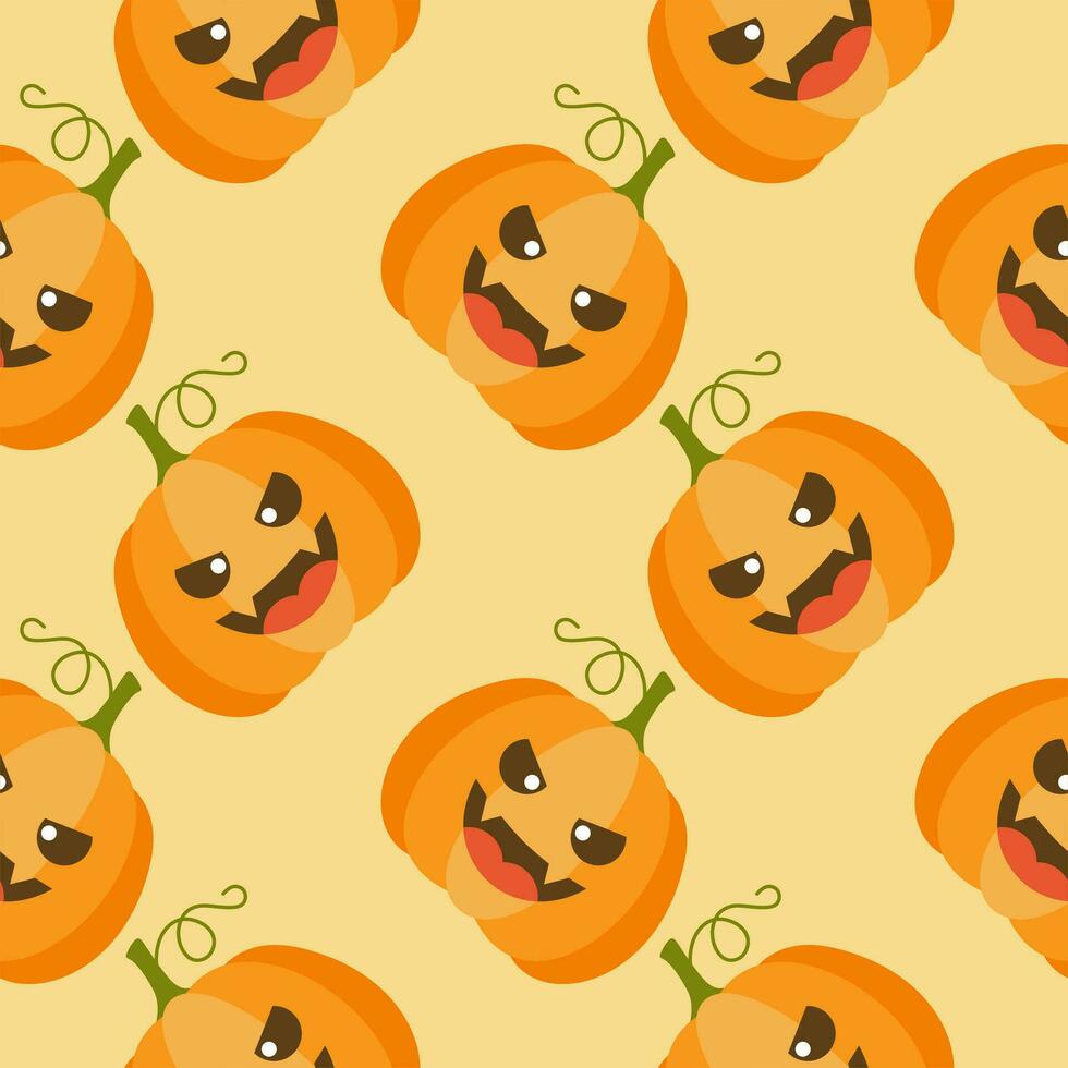 Cute Orange Jack-O-Lantern Halloween Pumpkins Seamless Pattern vector