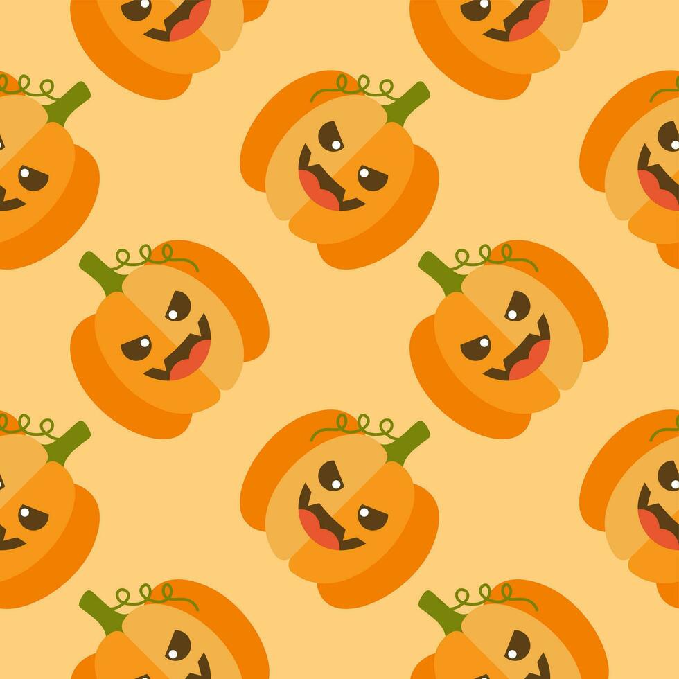 Cute Orange Jack-O-Lantern Halloween Pumpkins Seamless Pattern vector
