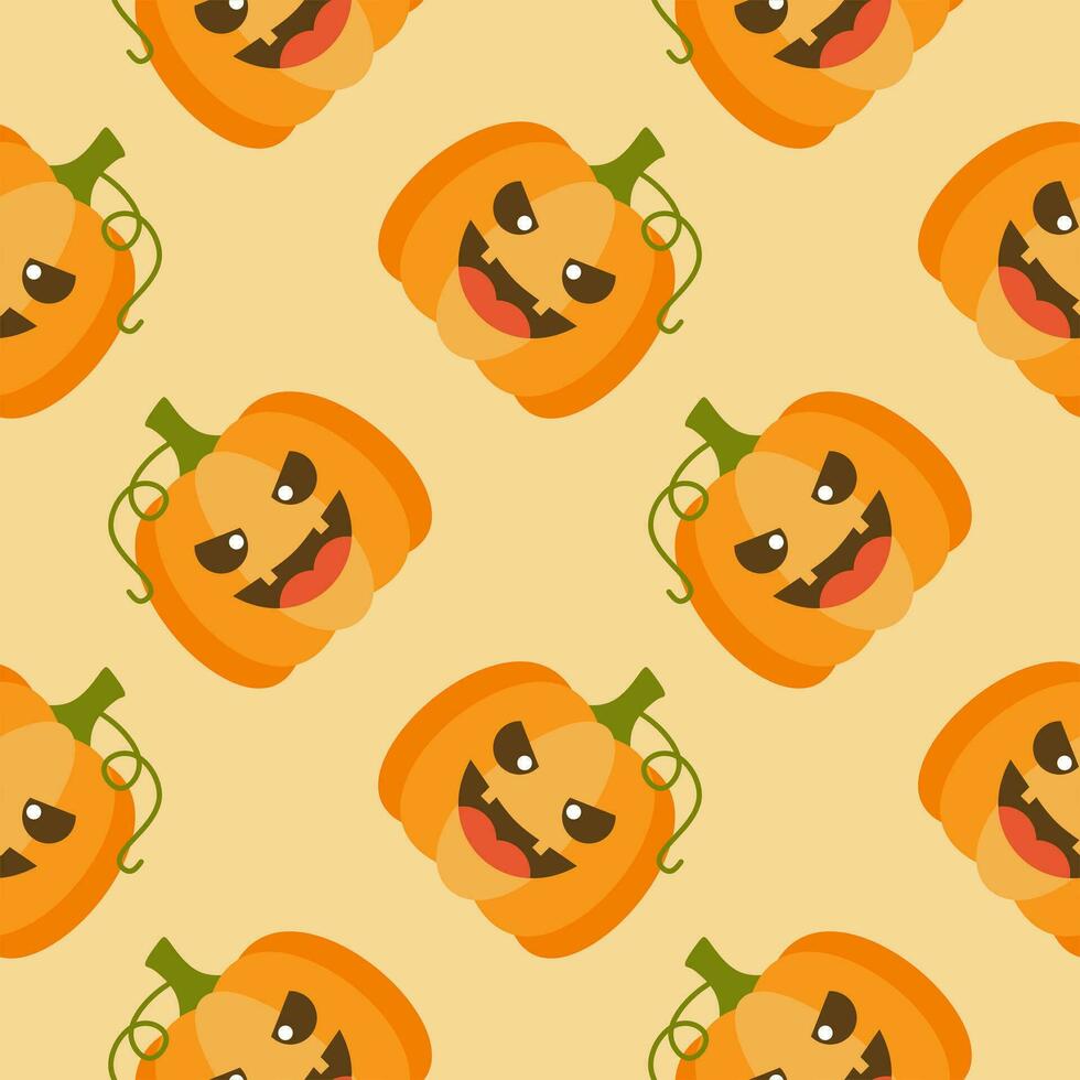 Cute Orange Jack-O-Lantern Halloween Pumpkins Seamless Pattern vector