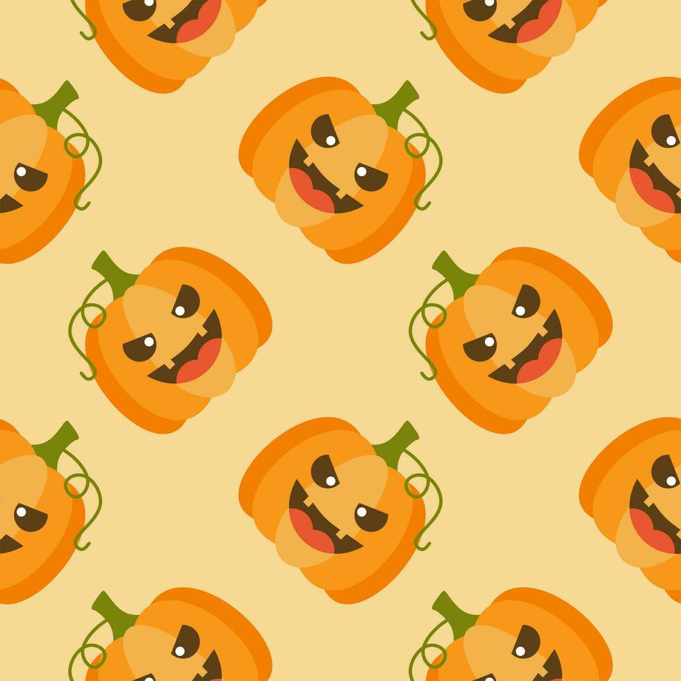 Cute Orange Jack-O-Lantern Halloween Pumpkins Seamless Pattern vector