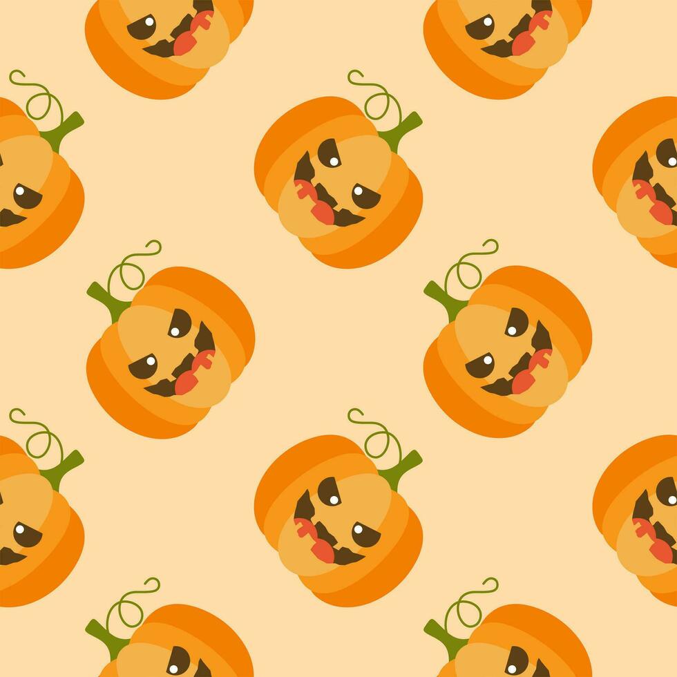 Cute Orange Jack-O-Lantern Halloween Pumpkins Seamless Pattern vector