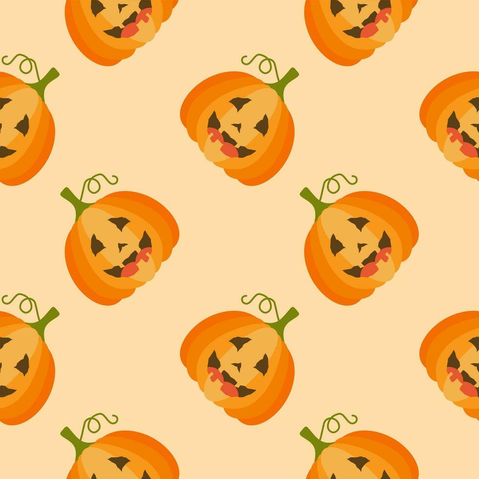Cute Orange Jack-O-Lantern Halloween Pumpkins Seamless Pattern vector