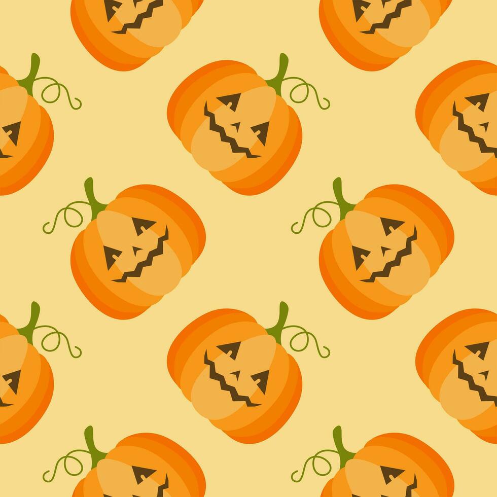 Cute Orange Jack-O-Lantern Halloween Pumpkins Seamless Pattern vector