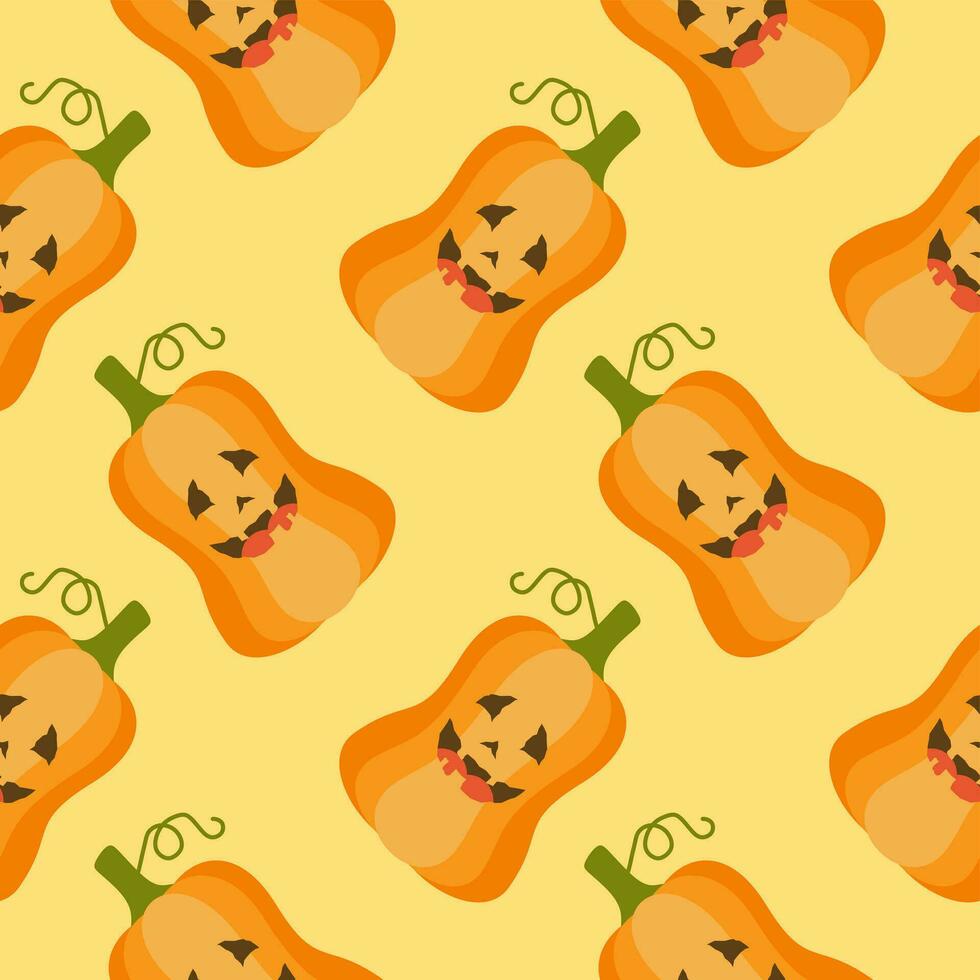 Cute Orange Jack-O-Lantern Halloween Pumpkins Seamless Pattern vector