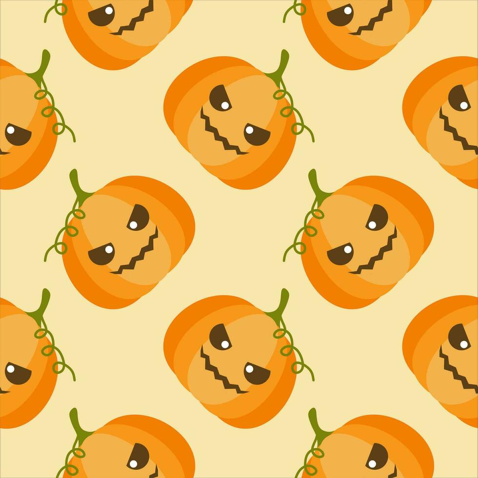 Cute Orange Jack-O-Lantern Halloween Pumpkins Seamless Pattern vector