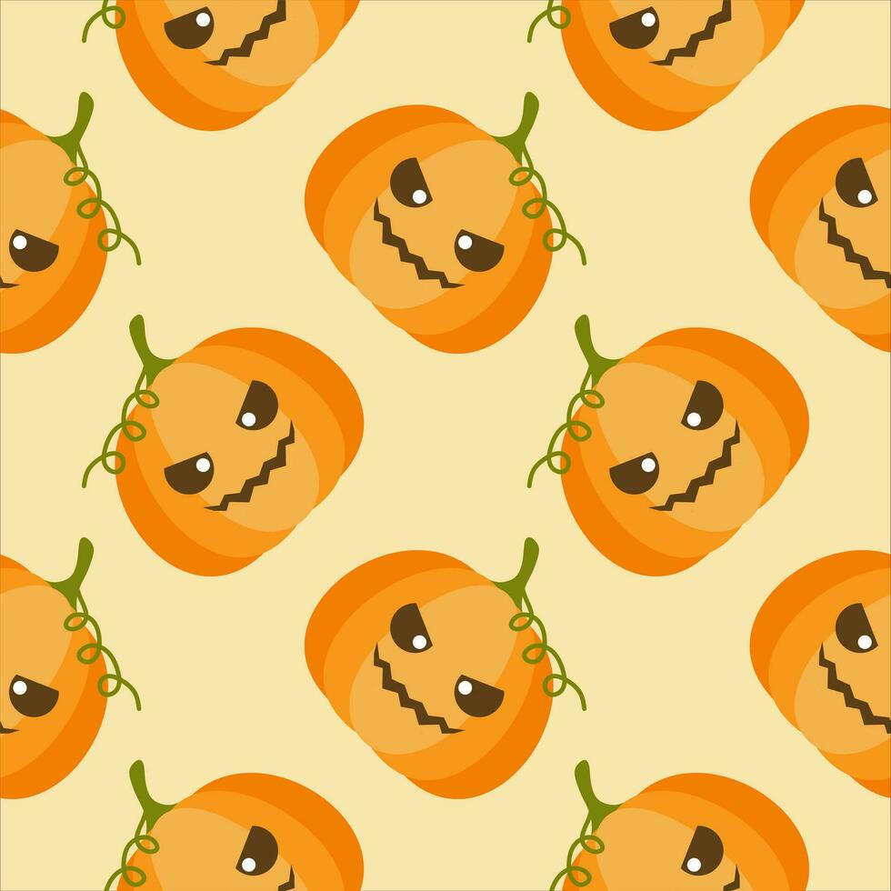 Cute Orange Jack-O-Lantern Halloween Pumpkins Seamless Pattern vector