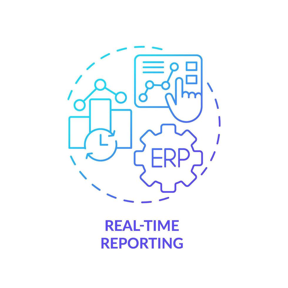 Gradient real-time reporting icon concept, isolated vector, enterprise resource planning thin line illustration. vector