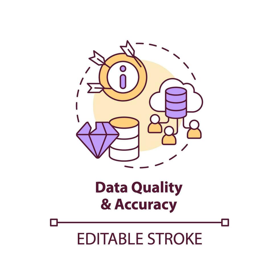 Editable data quality and accuracy concept thin line icon, isolated vector representing data democratization.
