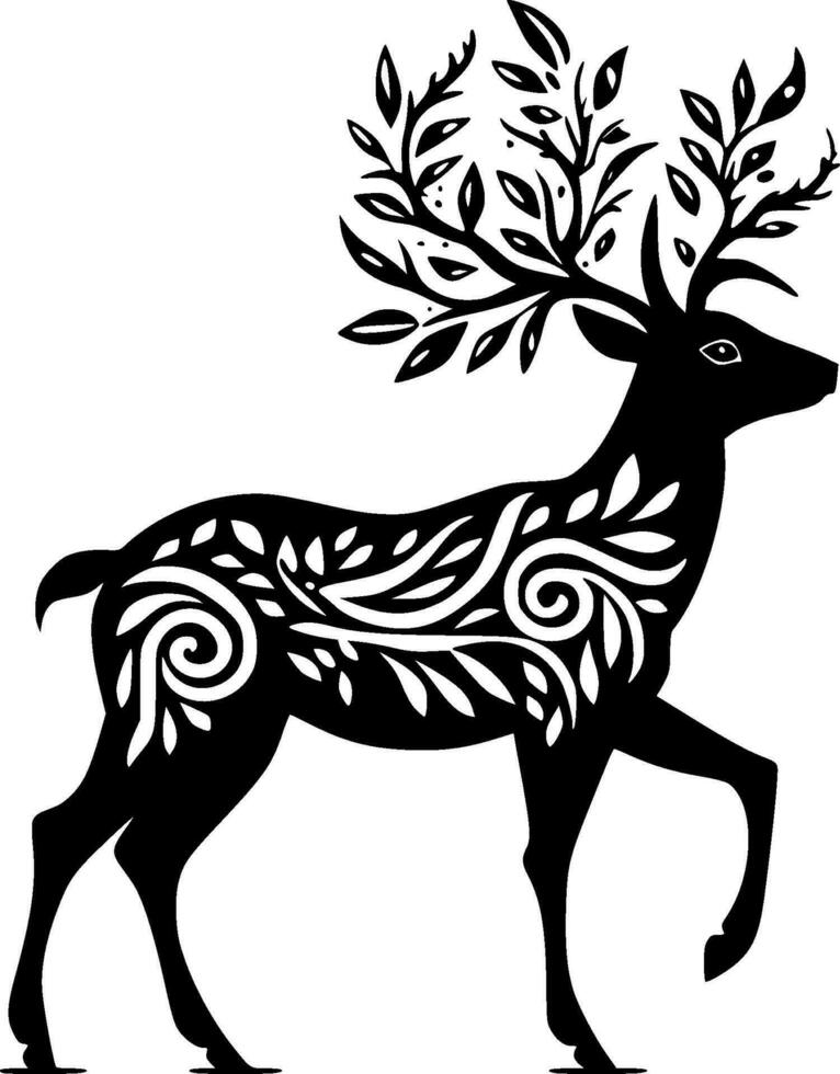 Reindeer, Black and White Vector illustration