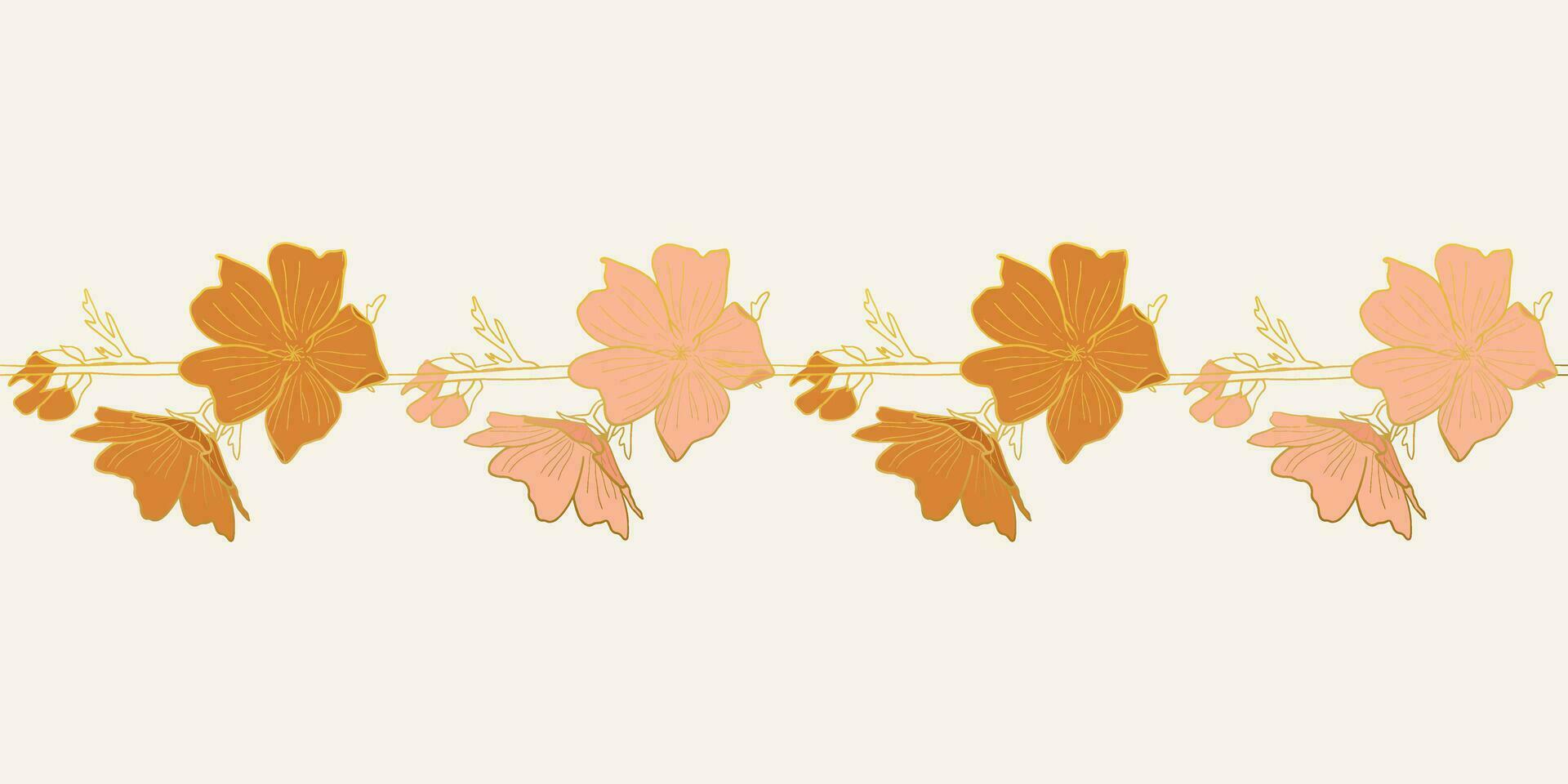 luxury autumn flower with gold line horizontal seamless pattern. suitable for textiles, banners, wallpapers. vector