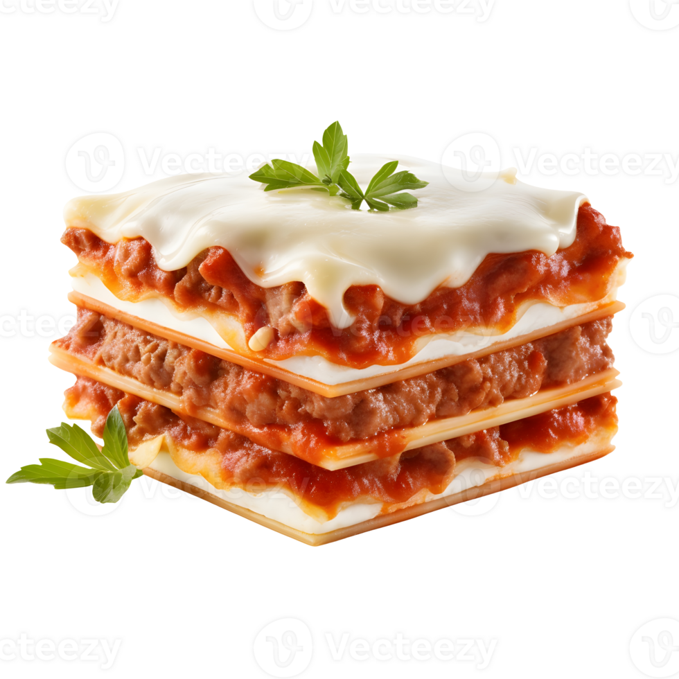 Portion of tasty lasagna isolated. AI Generated png