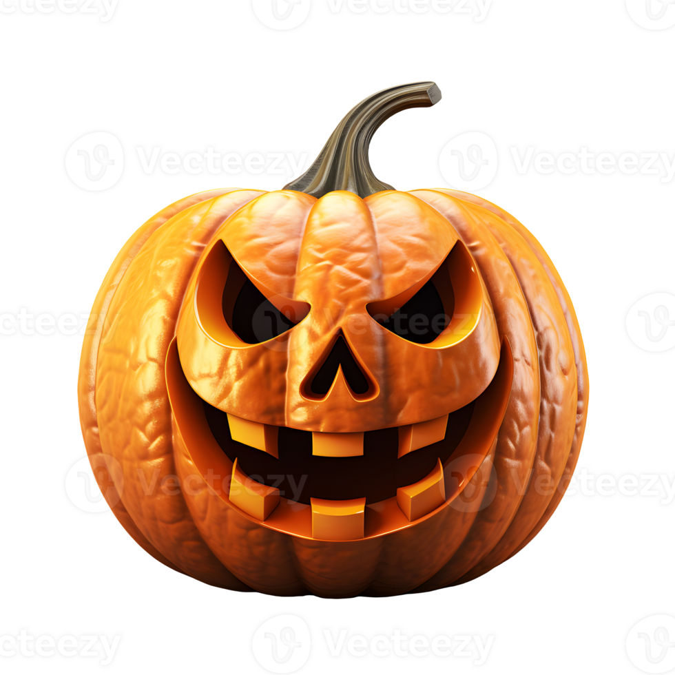 A carved halloween pumpkin with evil eyes and face isolated. AI Generated png