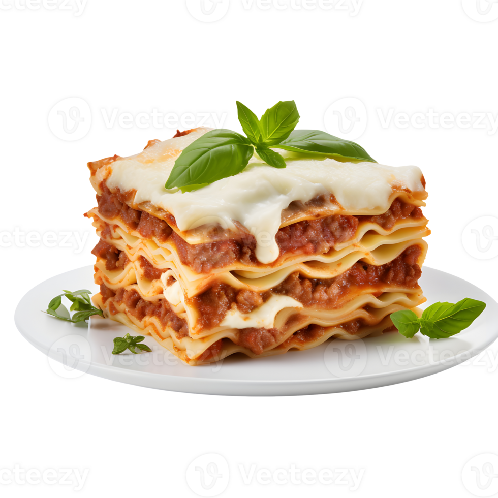 Portion of tasty lasagna isolated. AI Generated png