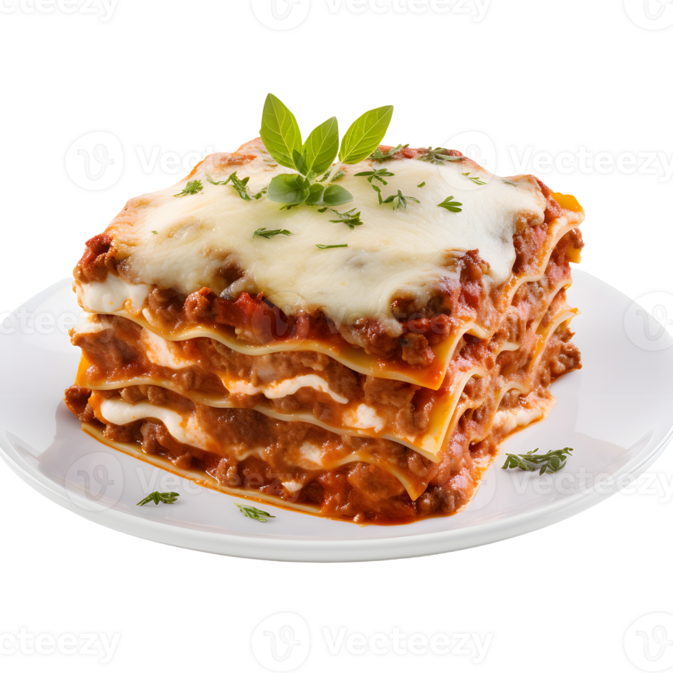 Portion of tasty lasagna isolated. AI Generated 28172681 PNG