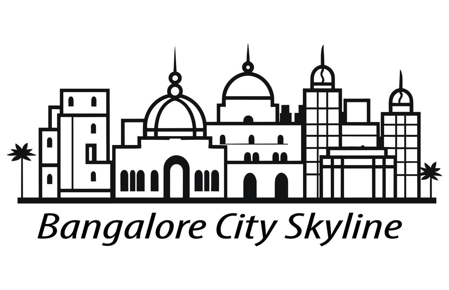 Flat Vector Silhouette of Bangalore City, Bangalore City Skyline.