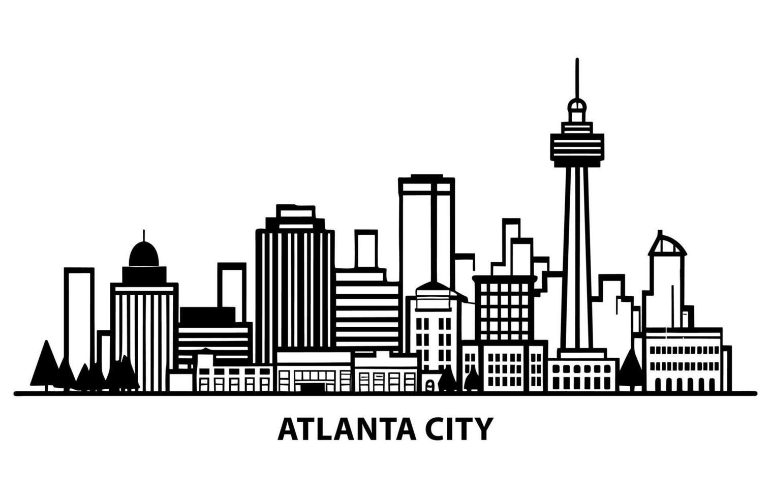 Flat Vector Illustration of Atlanta City, Atlanta City Skyline.