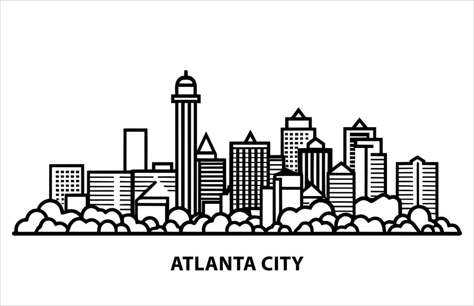 Flat Vector Illustration of Atlanta City, Atlanta City Skyline.